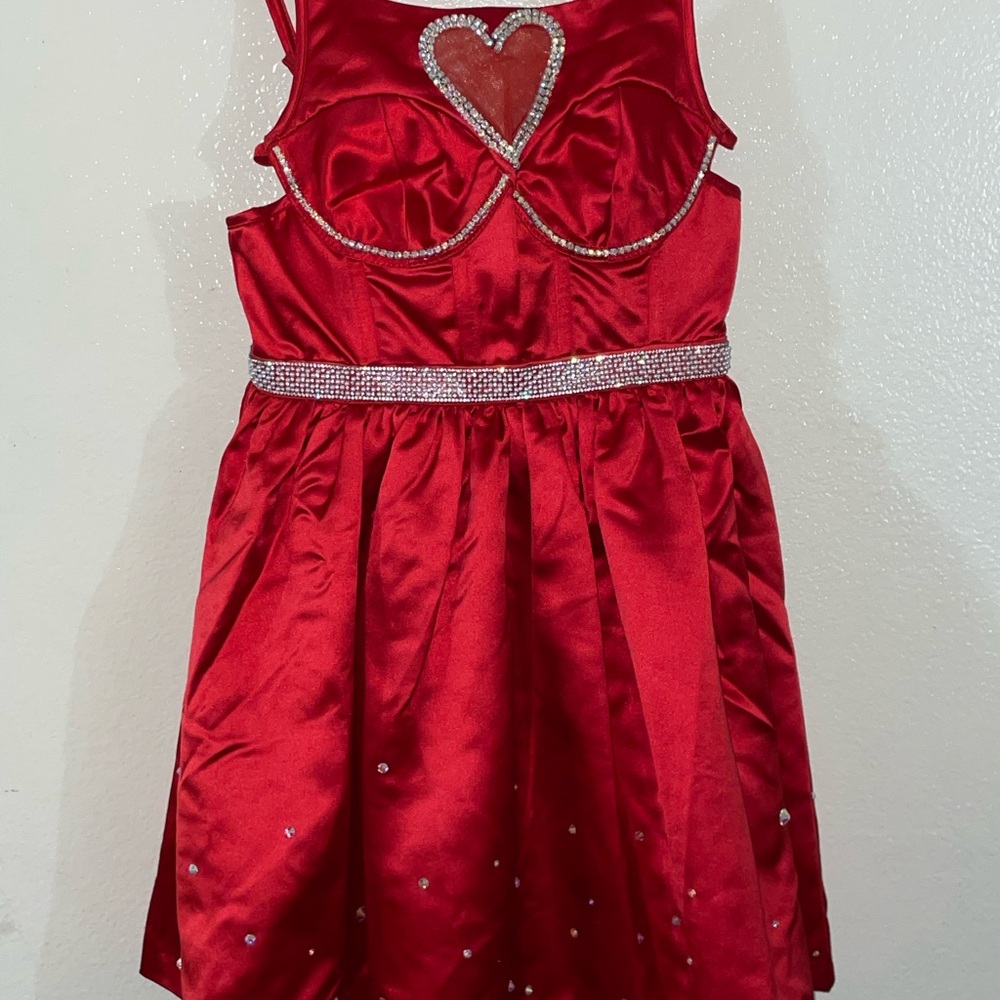 Custom rhinestone Red Dress with Heart Cutout